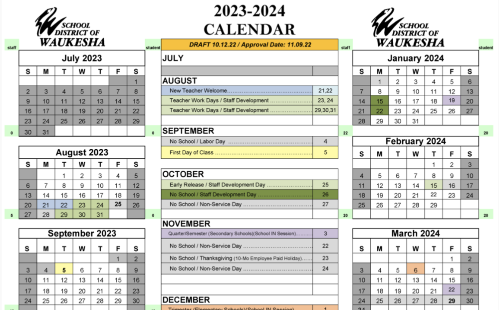 2023 2024 School Year Calendar Approved Prairie Elementary School