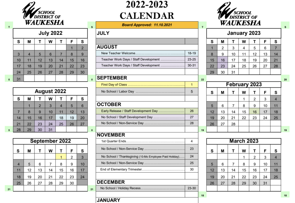 2022 2023 District Calendar Waukesha South High School