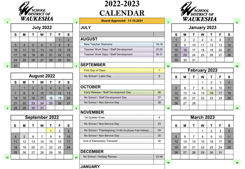 2022-2023 District Calendar | Waukesha West High School